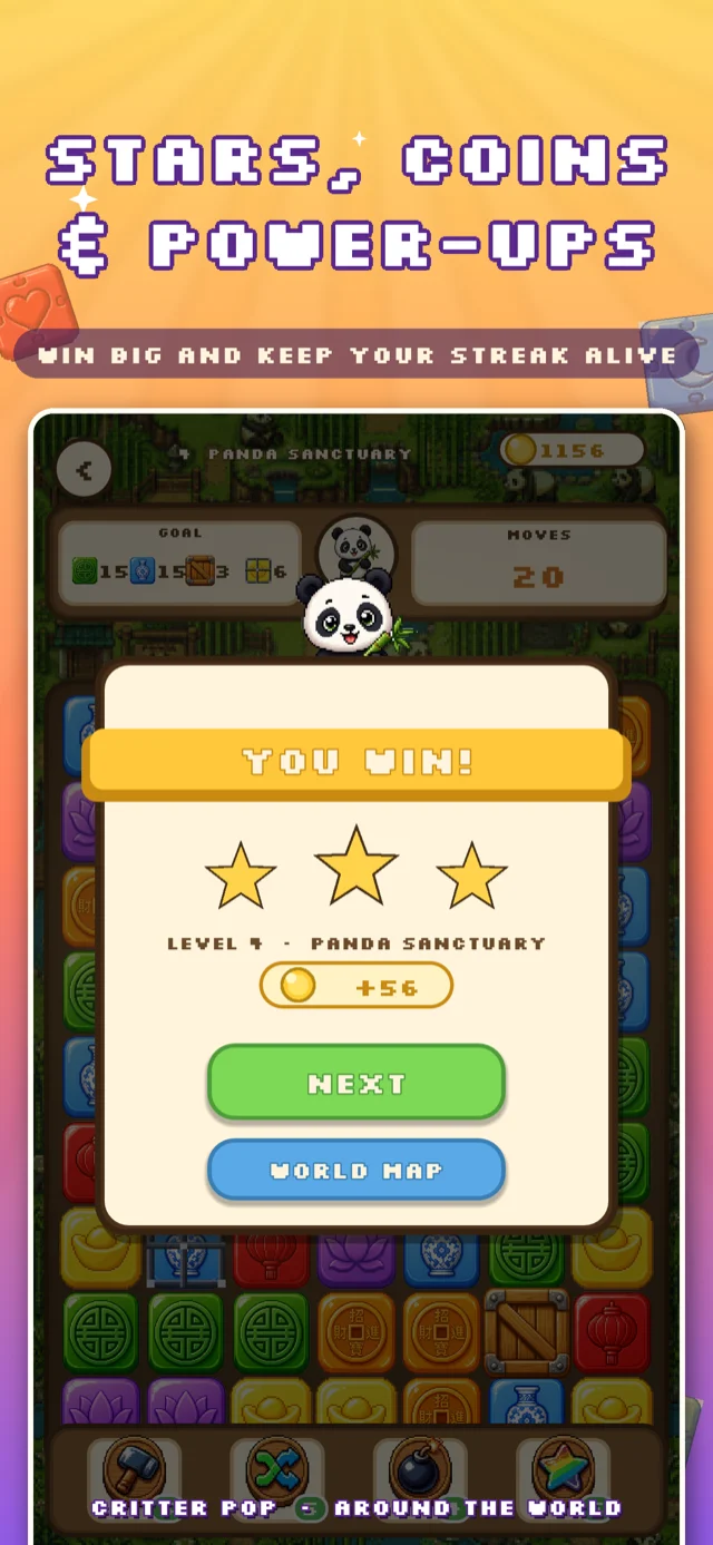 Critter Pop — stars, coins and power-ups